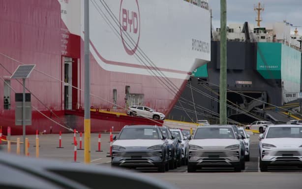 The BYD Zhengzhou set a national record when it docked in Australia for the first time on June 2. (ABC News: Lachlan Bennett)