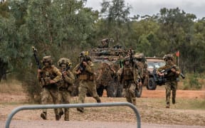 NZ Light Armoured Vehicles and infantry clearing a route during Exercise Talisman Sabre in Bowen, Australia, on July, 2023.