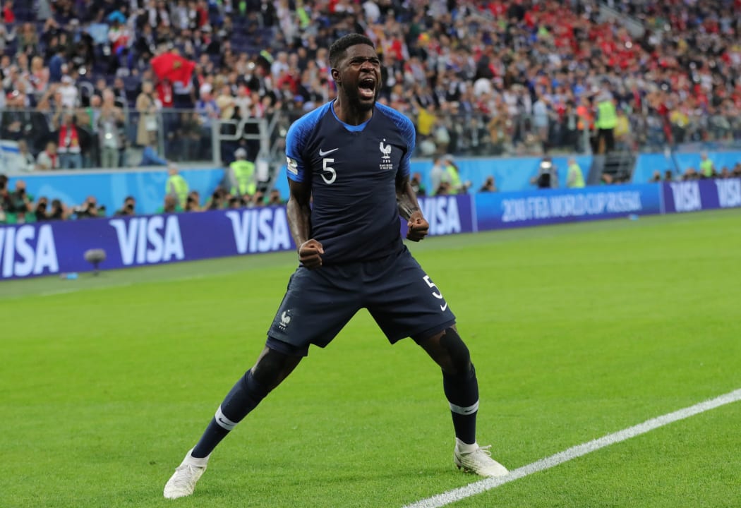 Samuel Umtiti celebrates his winning goal