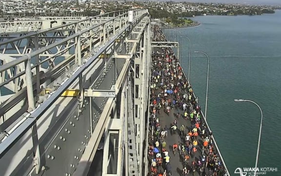 The cyclists on the bridge