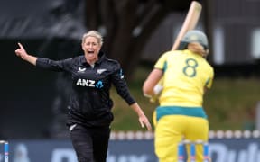 White Ferns captain Sophie Devine appeals during the 2nd ODI New Zealand White Ferns v Australia Rose Bowl ODI series at Cello Basin Reserve, Wellington, 21 December 2024. © Copyright image by Marty Melville / www.photosport.nz