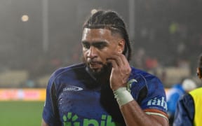 A dejected Hoskins Sotutu of the Blues  after losing  the Super Rugby Pacific - Crusaders v Blues at Apollo Projects Stadium, Christchurch.