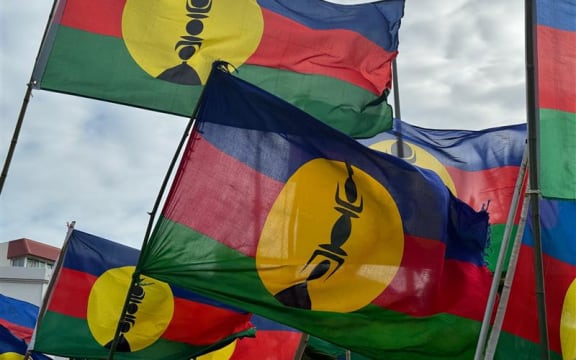 Kanak flags lifted high at pro-independence rally in Nouméa, the capital and largest city of the French special collectivity of New Caledonia.