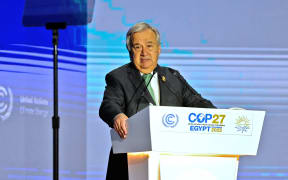 United Nations Secretary General Antonio Guterres delivers a speech at the COP27 leaders summit, Sharm el-Sheikh, Egypt, 7 November 2022.