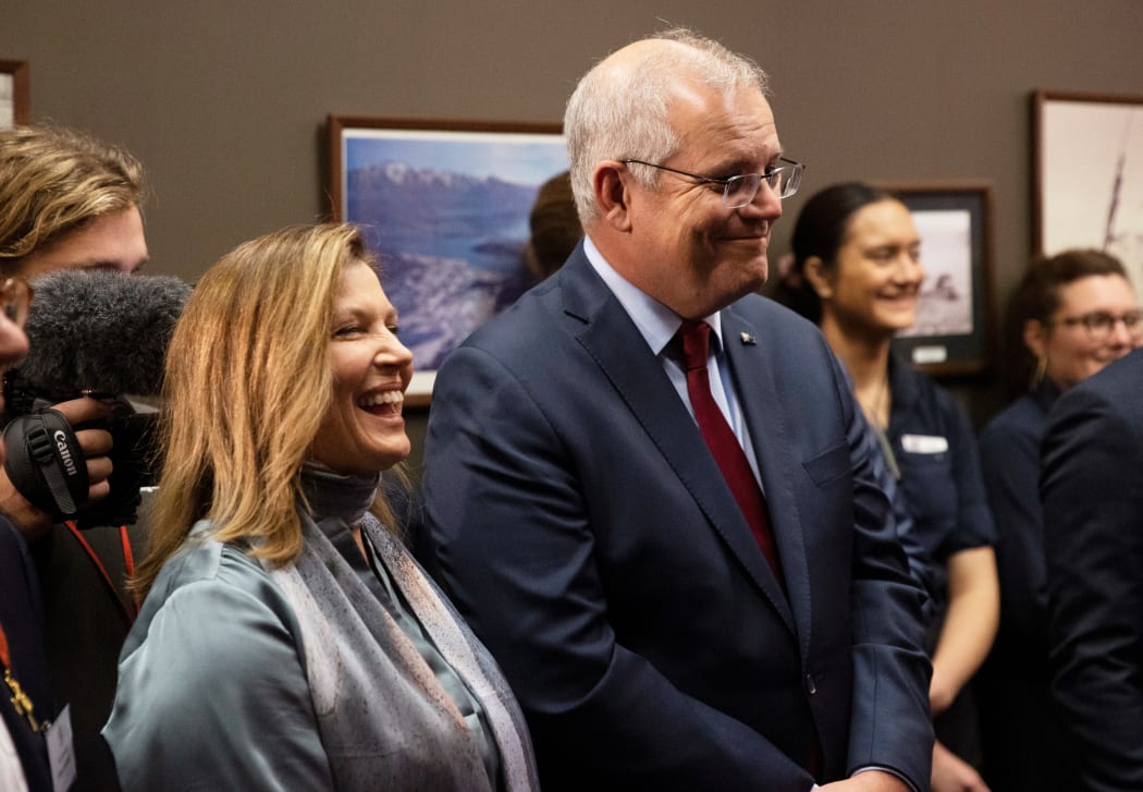 QUEENSTOWN, NEW ZEALAND - MAY 30: Australian Prime Minister Scott Morrison and wife Jenny Morrison attend a Welcome Reception at Skyline Queenstown for the annual Australia-New Zealand Leaders' Meeting on May 30, 2021 in Queenstown, New Zealand.