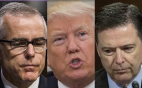 From left, Andrew McCabe, Donald Trump and James Comey.
