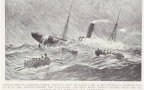 The S.S.Tasmania hit a rock off Table Cape, Mahia Peninsula in 1897.