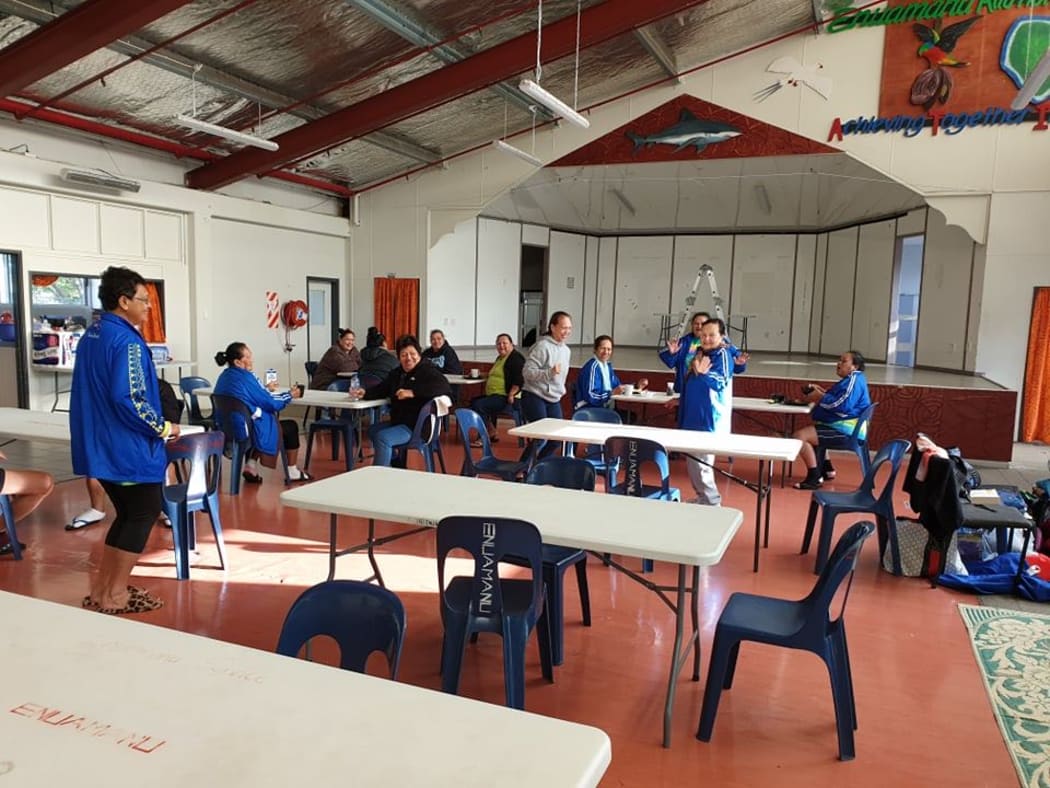 Some of the group members at breakfast.