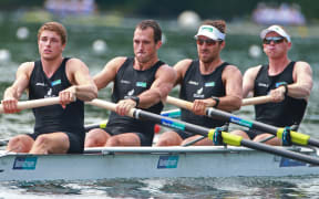 New Zealand Men's Four, Anthony Allen, Patrick Mcinnes, Axel Dickinson and Drikus Conradie. May 2016.