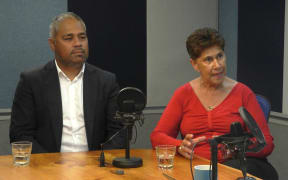 Whānau Ora Minister Peeni Henare and Commissioning Chair Merepeka Raukawa-Tait in the Checkpoint studio.