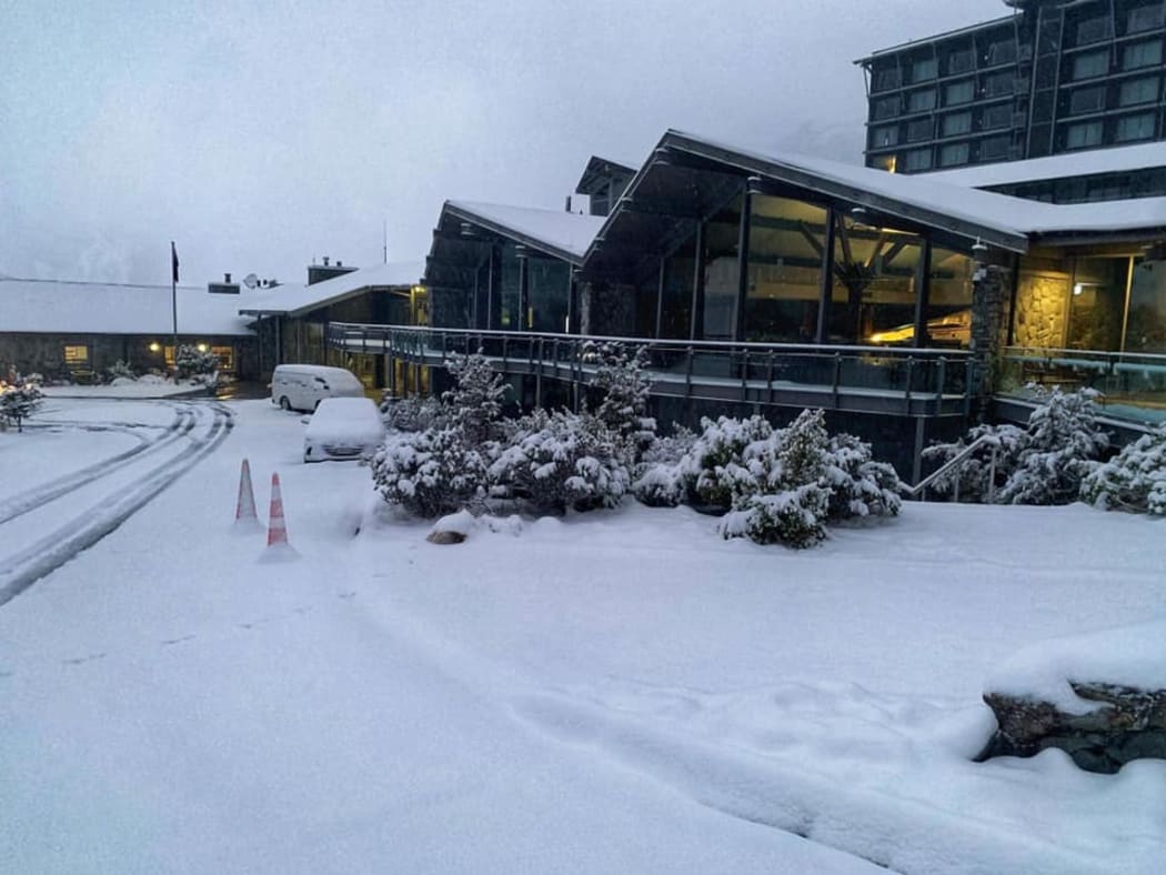 Snow at The Hermitage hotel, Aoraki / Mt Cook.