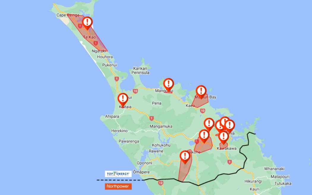 Power outages in Northland as of 6.30pm on 20 June 2024.