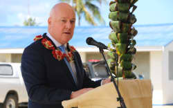 Christopher Luxon speaks at Tonga’s police headquarters, announcing further support for the Pacific Detector Dog programme.