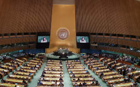 Prime Minister Jacinda Ardern delivering New Zealand's national statement at the United Nations.