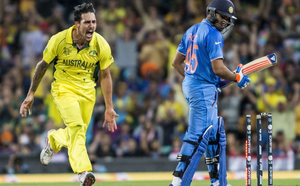 Mitchell Johnson tears through the Indian attack.