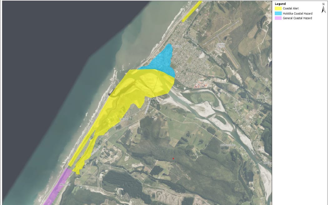 A map overlay produced using LIDAR data of the Hokitika coastal hazard zone which has already been included in the proposed Te Tai o Poutini Plan. New LIDAR data has now been received for other coastal West Coast areas which will need to be incorporated in the new combined districts plan for the region.