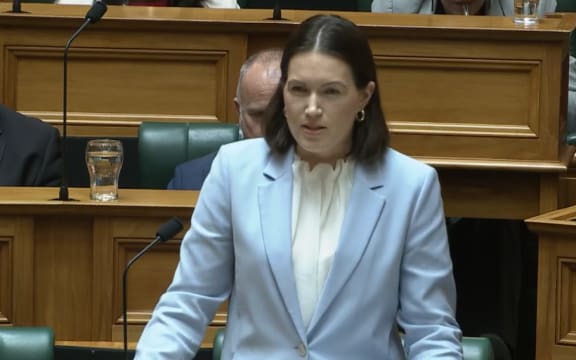 Workplace Relations Minister Brooke van Velden speaking in Parliament, 14 May 2025.