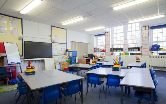 An empty primary school classroom.