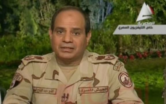 Field Marshall Abdul Fatah Al-Sissi announces his resignation on state TV.