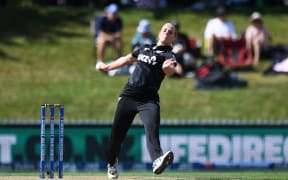New Zealand player Jess Kerr during the 3rd One Day International New Zealand White Ferns v Sri Lanka. Saxton Oval, Nelson, New Zealand. Sunday 9 March 2025. ©Copyright Photo: Chris Symes / www.photosport.nz