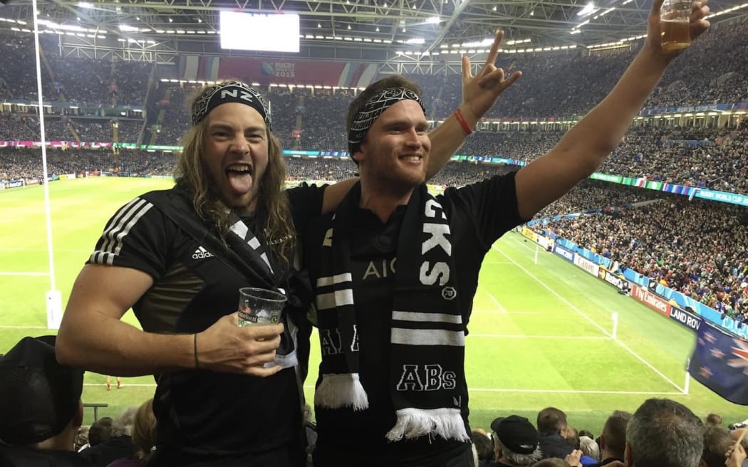 Andy Peat (right) and Adam John at the 2015 Rugby World Cup in England.