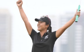 Lydia Ko celebrates her second place finish.