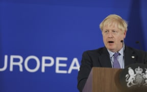 Boris Johnson during a press conference, media statement and briefing at European Council in Residence Palace - Forum Europa building in Brussels Belgium, on October 17, 2019.