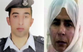 Jordanian pilot Maaz al-Kassasbeh (L), who was captured by Islamic State (IS) jihadist group on December 24 in Syria, and Sajida al-Rishawi (R), a would-be suicide bomber on death row since 2006