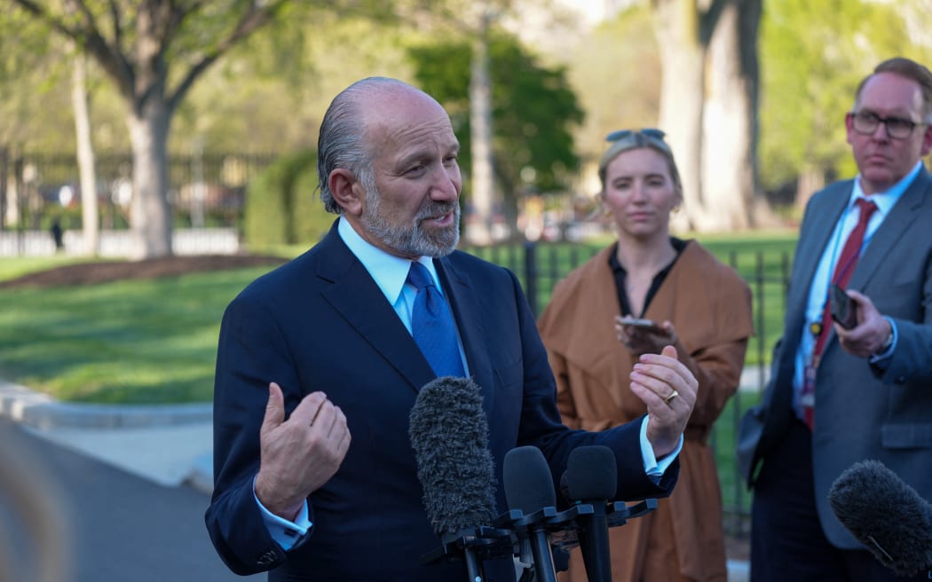 Commerce Secretary Howard Lutnick speaks with the media after the President announces a tariff suspension for 90 days on 9 April, 2025.