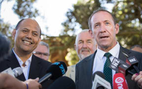 Willie Jackson and Andrew Little at Waitangi, announcing Jackson as a new Labour candidate. 5 February 2017.