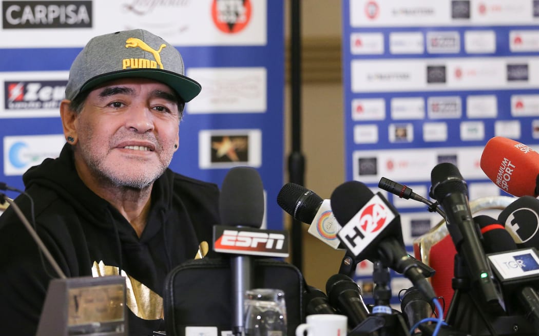 Diego Maradona at a media conference in 2017 in Naples.
