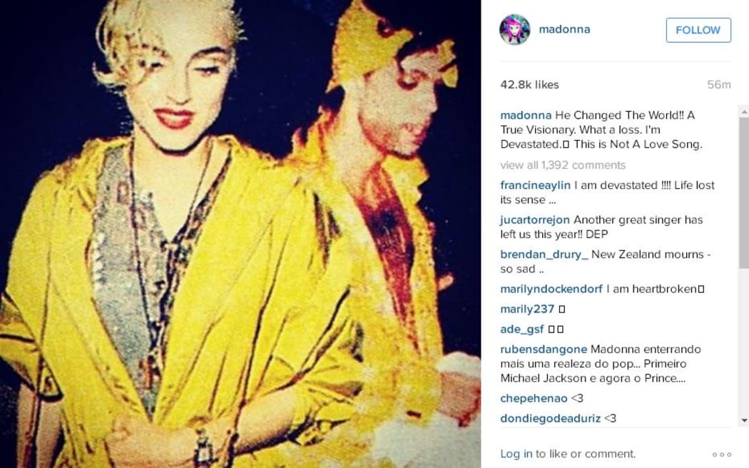 Madonna pays tribute to Prince on Instagram.