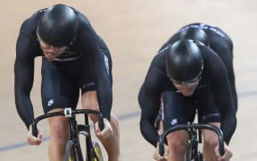 The New Zealand men's sprint team of Eddie Dawkins, Ethan Mitchell and Sam Webster.