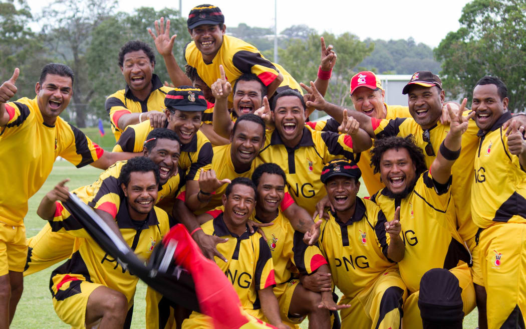 The PNG Barramundi's celebrate defending the East Asia Pacific Men's T20 Trophy.