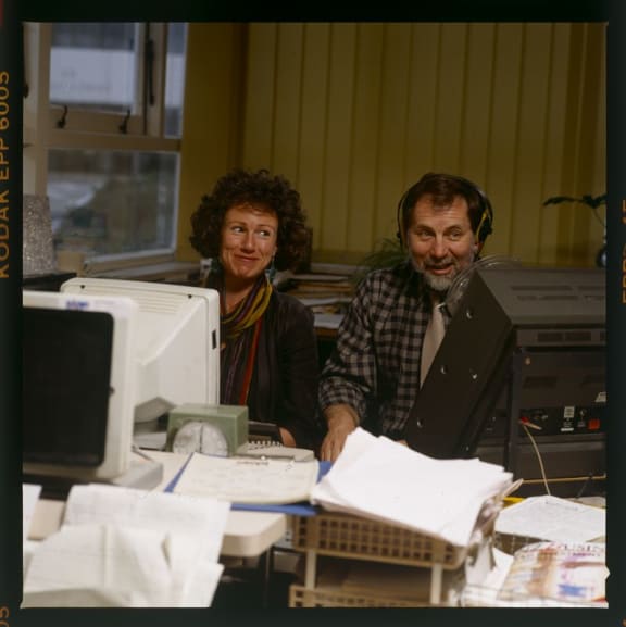 Geoff Robinson and Kim Hill in the 1990s.