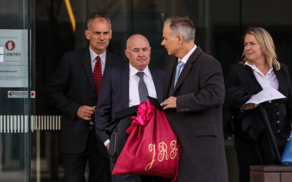 Simon Nikoloff, left, Gerard Gallagher, second left, and lawyers James Rapley QC and Kathryn Dalziel.