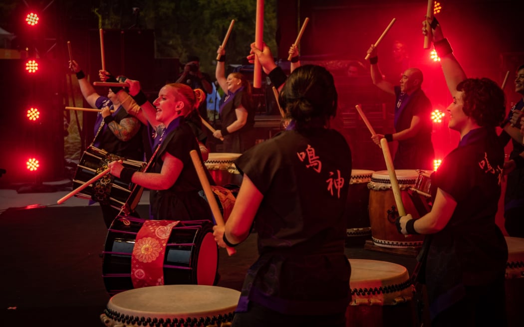 Narukami Taiko performs on the first day of WOMAD 2023 in New Plymouth.
