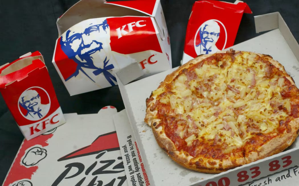 A spread of greasy takeaways.