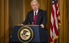 US Attorney General Jeff Sessions speaking at the Department of Justice, 28 February.