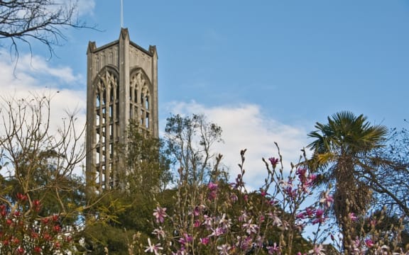 A photo of the bell tower of Christ Church Cathedral, Nelson.