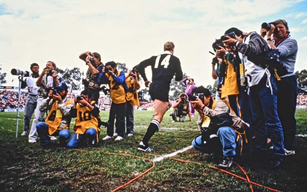 All Black winger John Kirwan runs onto Ballymore for the 1987 Rugby World Cup semi-final against Wales.