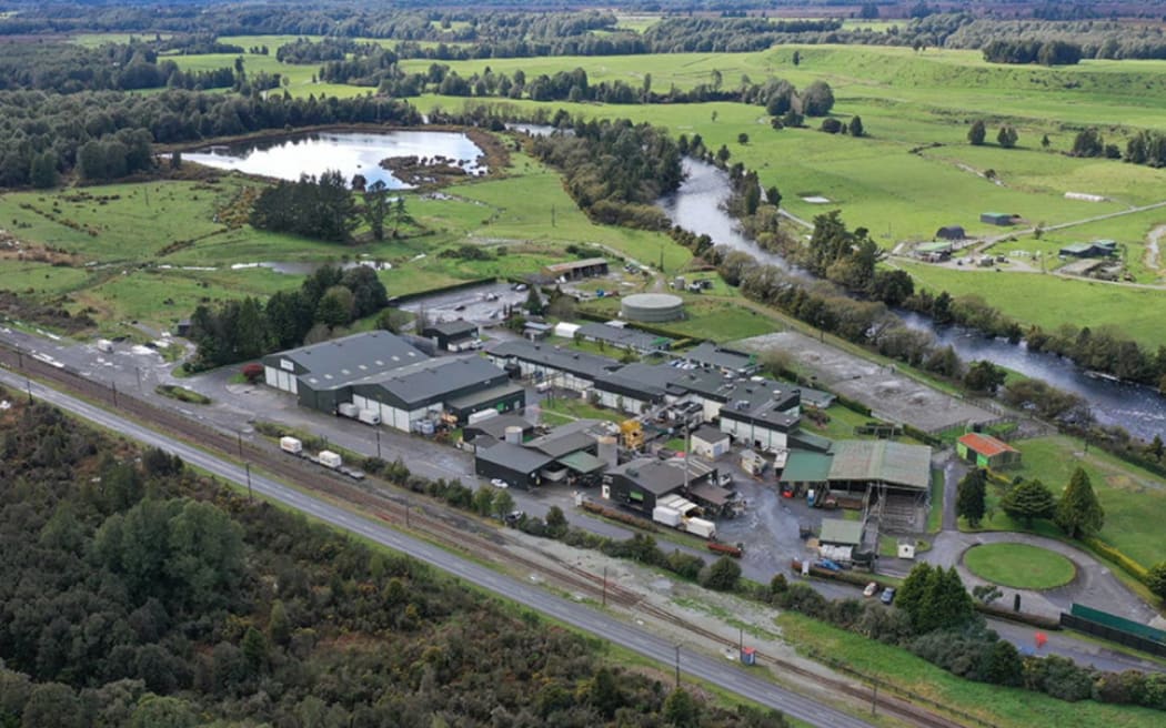 The ANZCO Kokiri processing plant with the Arnold River in the background.
