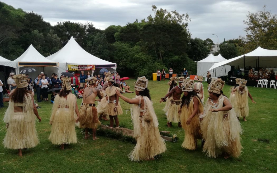 Traditional Tahitian dancing at the Tahiti village at Pasifika Festival 2017.