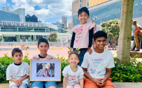Raymond and Merencia Cornelissen are waiting on a delayed visa to visit whānau in New Zealand; their grandchildren, from left: Ethan Cornelissen, 4, Caleb Cornelissen, 11, Sage Cupido, 3, Jesse Cupido (back), 5, and Quinn Cupido, 14.