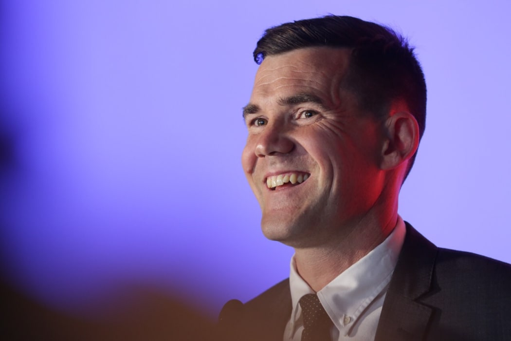 New Wellington mayor Justin Lester speaks at his victory party.