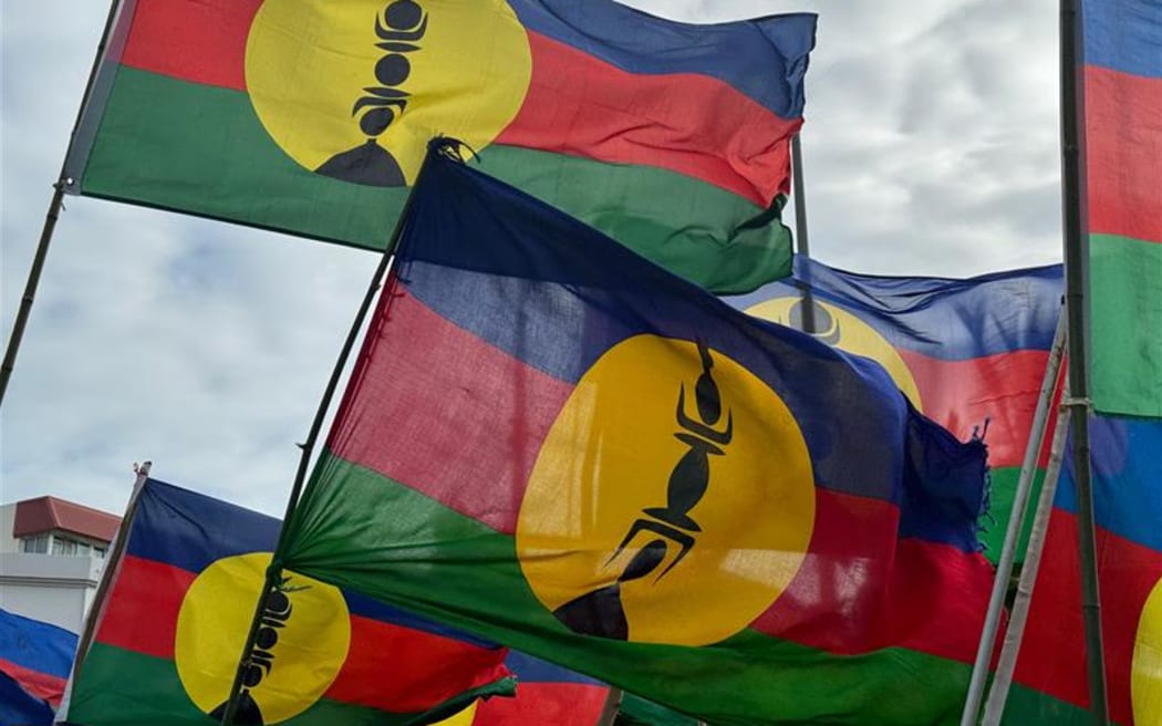 Kanak flags lifted high at pro-independence rally in Nouméa, the capital and largest city of the French special collectivity of New Caledonia.