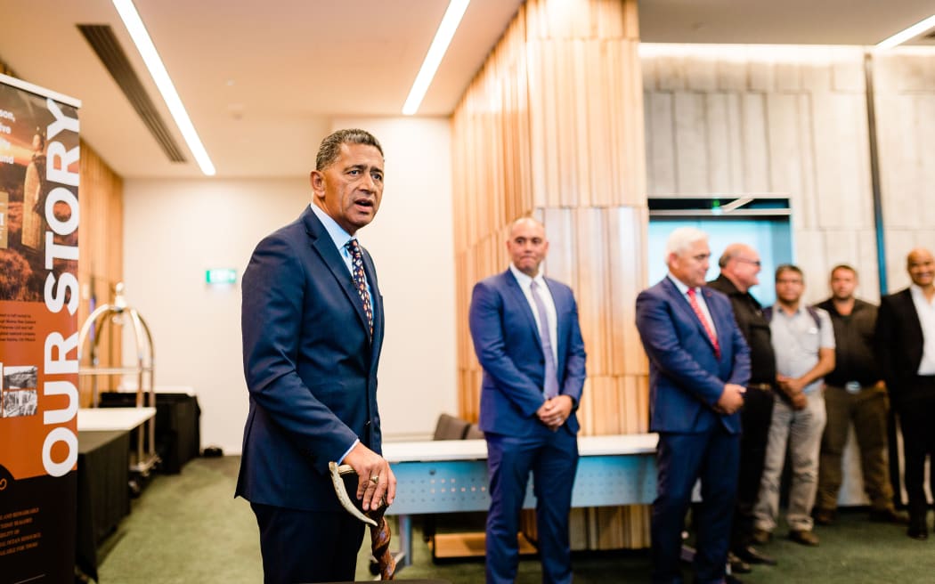 Whaimutu Dewes, chairman of Sealord, addresses Iwi gathered for the commemorative signing of Nga Tapuwae o Maui in Auckland.