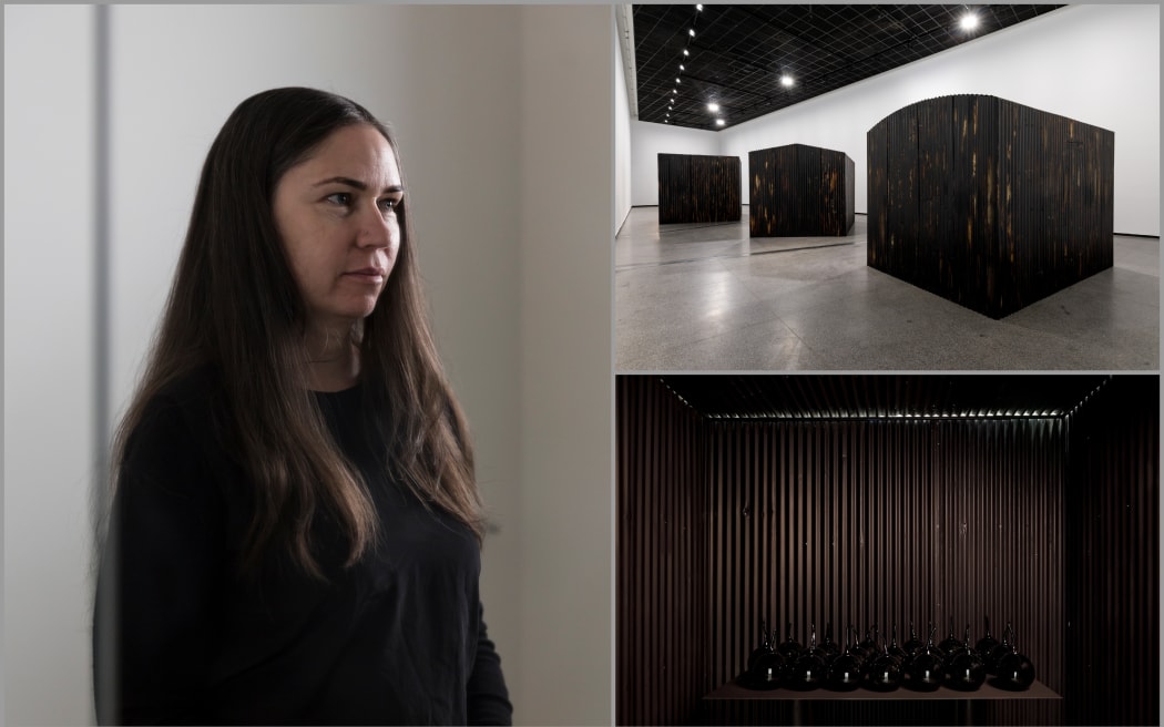 Yhonnie Scarce and examples of her work.