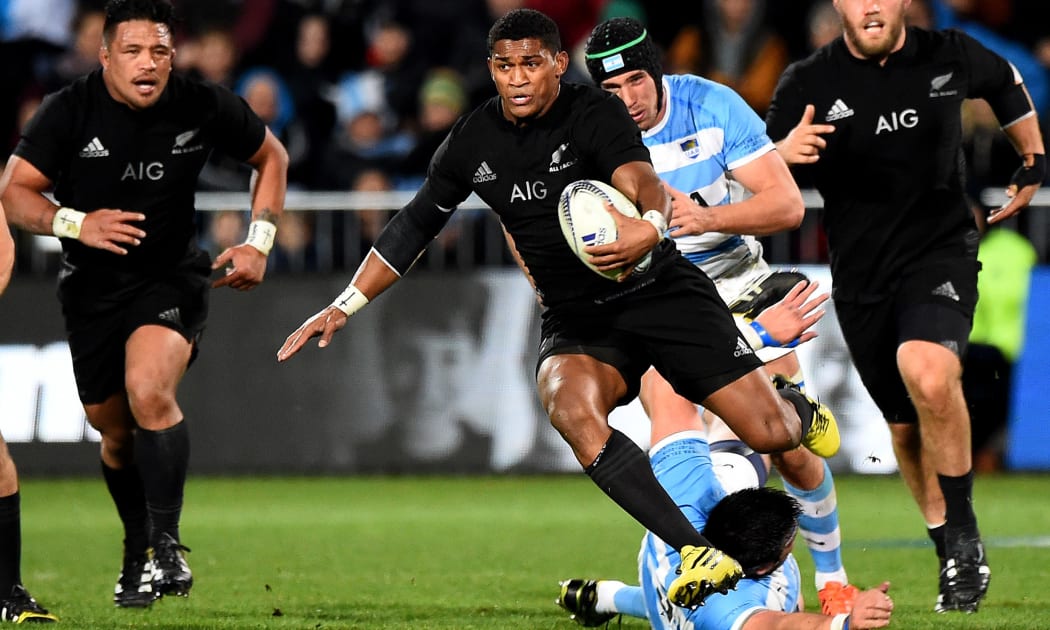 Waisake Naholo on the burst during his test debut against Argentina.