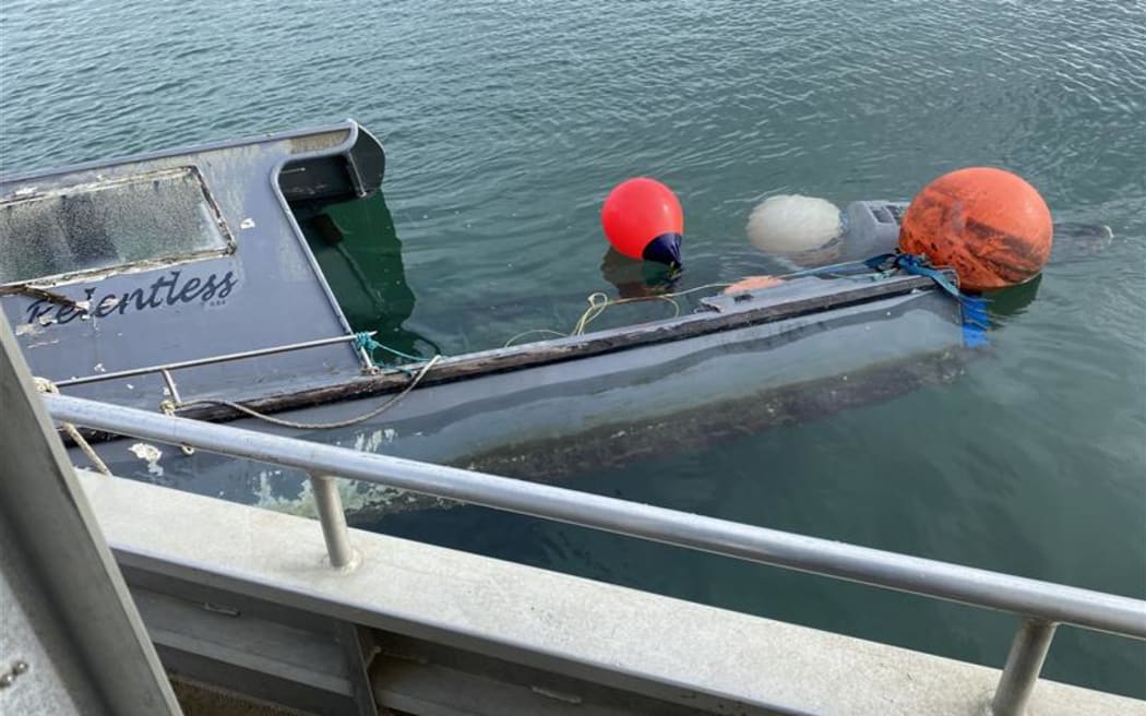 Derelict boat which sunk in Tauranga harbour.
